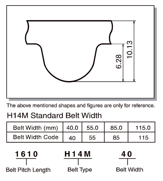 H14M Series Timing Belt Dimensions